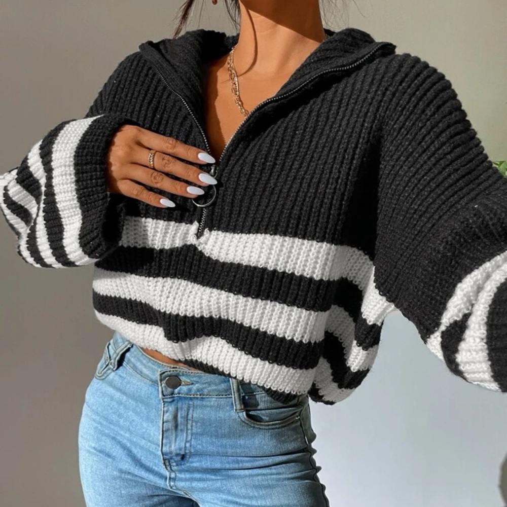 Stripped half zip sweater